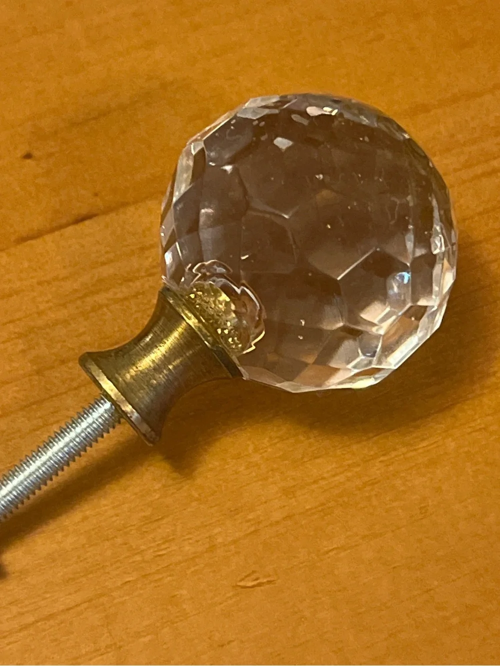 Crystal Faceted Glass Drawer Knob - with Antique Brass Base - Set of 4